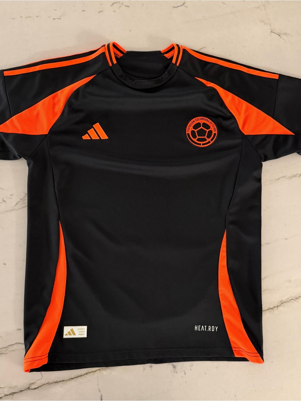 Adidas Colombia Men’s Soccer Jersey Black Orange Short Sleeve Polyester 2XL